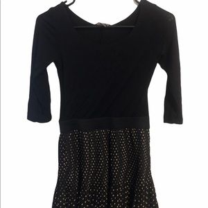 Forever 21 Pleated Black Polka Dot Dress Size Sm